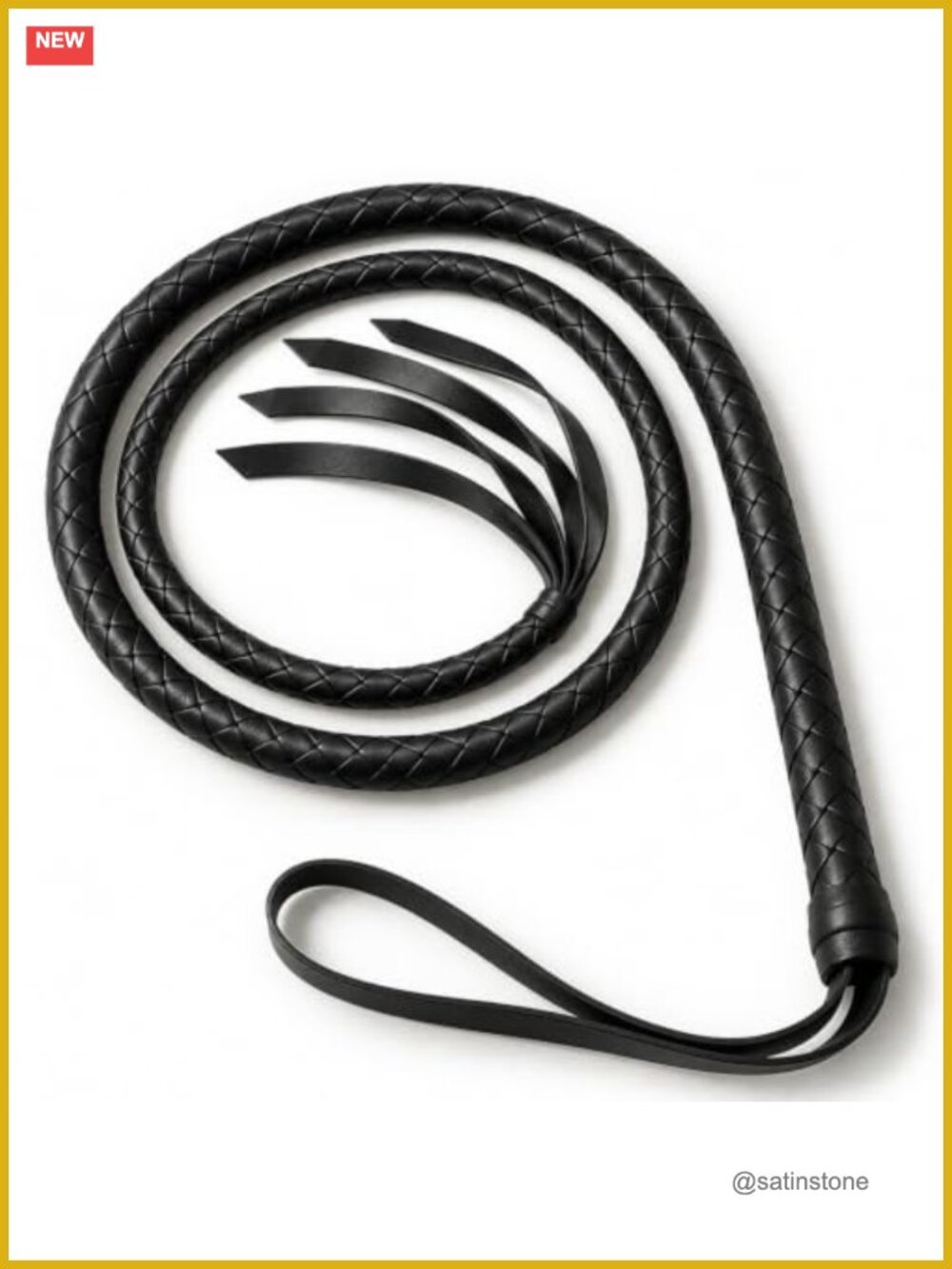 Black Costume Whip 5.9 ft Braided Handle Halloween Cosplay Prop